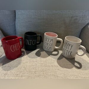 Rae Dunn Red, Black & White Ceramic Mug Set One with Pink-Interior Accent